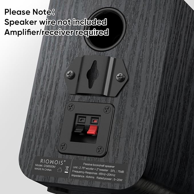 RIOWOIS Passive Bookshelf Speakers for Home Theater Surround Sound, Satellite Stereo Speakers with Crisper Sound and Classic Wood Grain for Record Player/Computer/TV, Wall Mountable, One Pair.