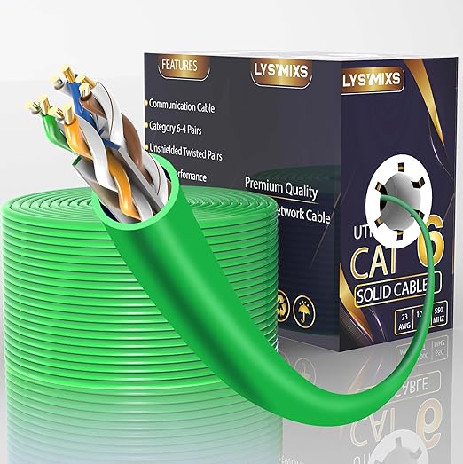 Cat6 Ethernet Cable 1000FT Channel Test Pass, Cat6 1000ft Ethernet Cable 23AWG Solid CCA, Cat6 Cable 550MHZ 10G with Easy Pull Box Green