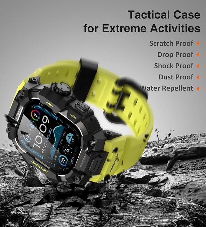 ULTIMAL Rugged Case with Band for Apple Watch 49mm,Compatible with Apple Watch Ultra 3/2/1, Military Grade Shockproof Bumper Cover for iWatch Tactical Band Men (49mm,Fluorescent Green)