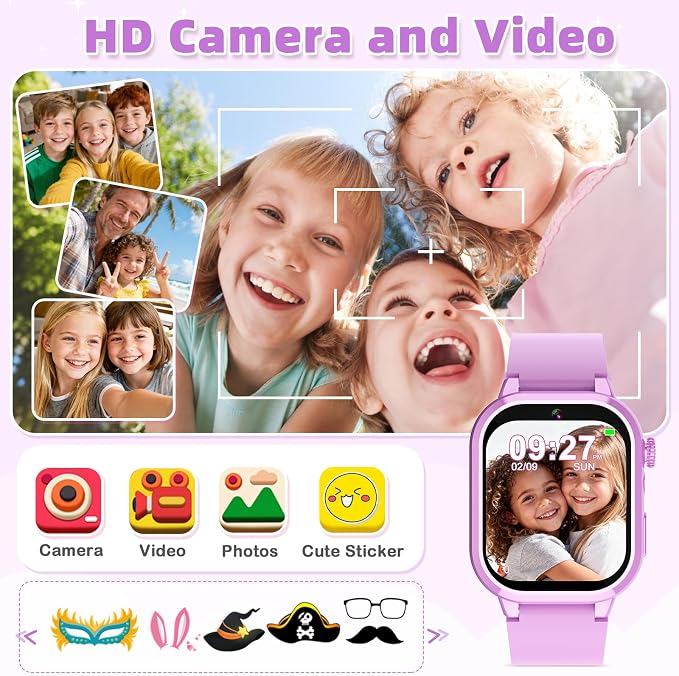 Smart Watch for Kids Girls Gifts for Aged 4-12, 40 Games HD TouchScreen Kids Watch with Video Camera Music Pedometer Audiostory Learn Card 2 Extra Bands Birthday Gift for 6 7 8 9 Year Olds（Purple）