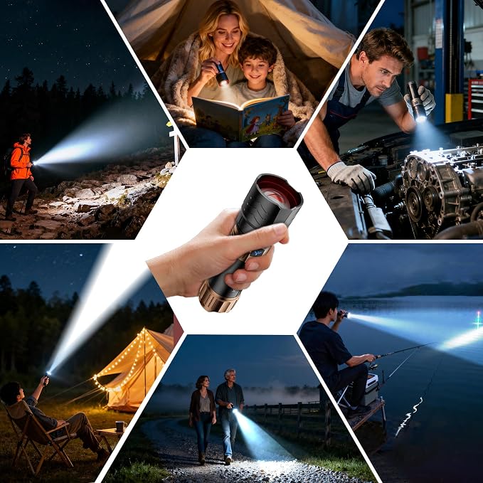 SKYFIRE Rechargeable Flashlights High Lumens Plus with Ignition Lens,Super Bright Flashlight,7500 Zoomable,Waterproof Tactical Flash Light for Camping Essentials Outdoor Home&Gifts-Upgraded