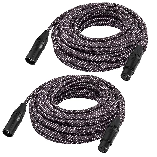 100ft XLR Cables Braided 2 Pack Premium Anti-Tangling XLR Patch Cables Male to Female Balanced