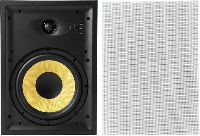 VEVOR in-Wall Speakers, 8", in Wall Speaker System with Paintable Grille, Hi-Fi Sound, 200W Peak, 2-Way Rectangular Speakers, for Damp Humid Indoor Placement, Bath, Kitchen, Covered Porches, 1 Pair