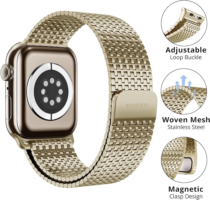 LULULOOK Milanese Mesh Loop Compatible with Apple Watch Band 49/46/45/44/42/41/40/38mm for Men Women, Stainless Steel Magnetic Buckle Strap for iWatch Ultra 3/2 Ultra Series 11 10 9 8 7 6 SE 5 4 3