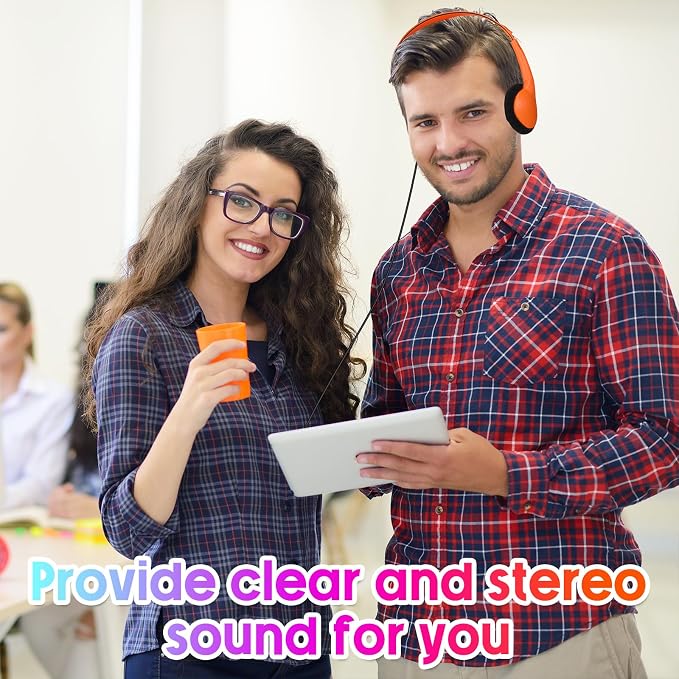 Frienda 48 Pack Classroom Headphones Bulk, Wired School Headsets for Students, Stereo Headphones with 3.5 mm Plug for Classroom, Online Learning, Library(Classic,Blue, Orange, Pink, Yellow)