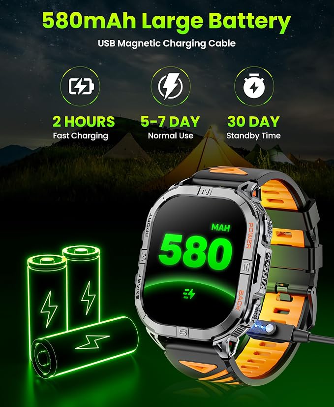 Military Smart Watch for Men Built-in GPS with LED Flashlight Compass, 2.13" AMOLED Tactical Smart Watches with Answer/Make Calls, 3ATM Waterproof Fitness Tracker for iPhone Android (Black)