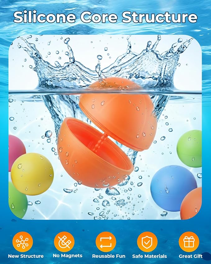 15Pcs Reusable Water Balloons for Kids & Family Outdoor Play – Quick Fill, Soft Silicone, Easy to Collect, No Magnets, Perfect for Yard, Pool Beach Games, Summer Water Toys