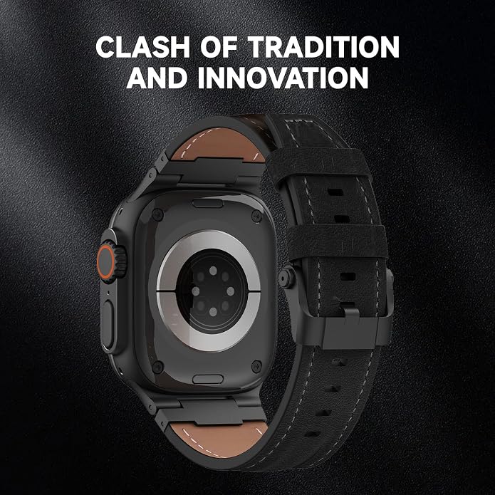 Vintage Genuine Leather Band for Apple Watch Ultra 49mm (2026 Upgrade), Rugged Replacement Strap Compatible with iWatch 46mm 45mm 44mm - for Men Women, Fit Ultra3/2/1, SE 3/2/1, Series11 10/9/8/7/6/5/4