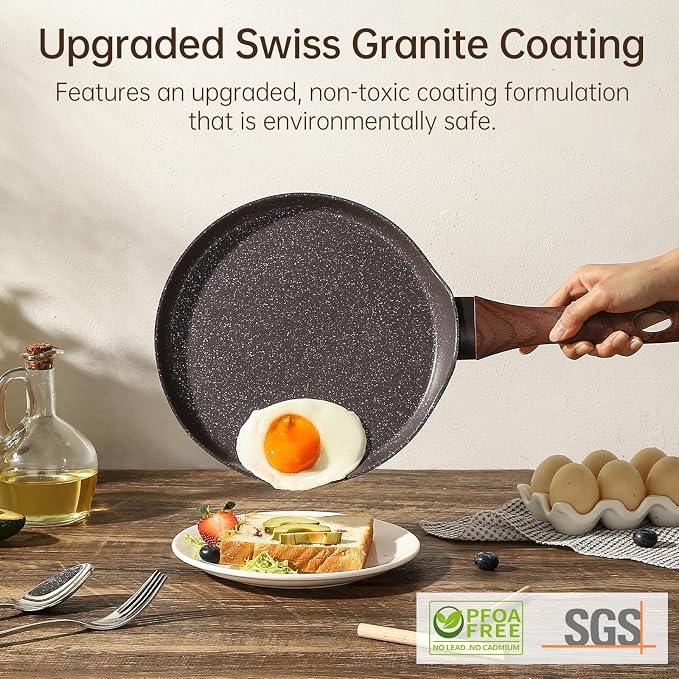 MsMk 9 1/2 inch Nonstick Crepe Pan, Ceramic Nonstic Coating Flat Skillet Dosa Tawa Tortilla Pan, Large Pancake with Stay-Cool Handle, Induction Compatible, PFOA Free