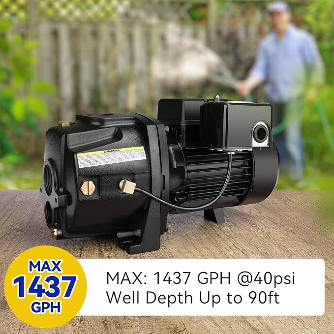Acquaer Shallow/Deep Well Jet Pump, Cast Iron Convertible Pump with Ejector Kit, Well Depth Up to 25ft or 90ft, 115V/230V Dual Voltage, Automatic Pressure Switch