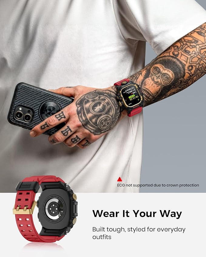 amBand Rugged Case with Band for Apple Watch Ultra 3/2/1 49mm, M3 Military Grade Shockproof Cover, Includes Screen Protector Kit, Tactical Band for Men - Compatible with iWatch Ultra, Red