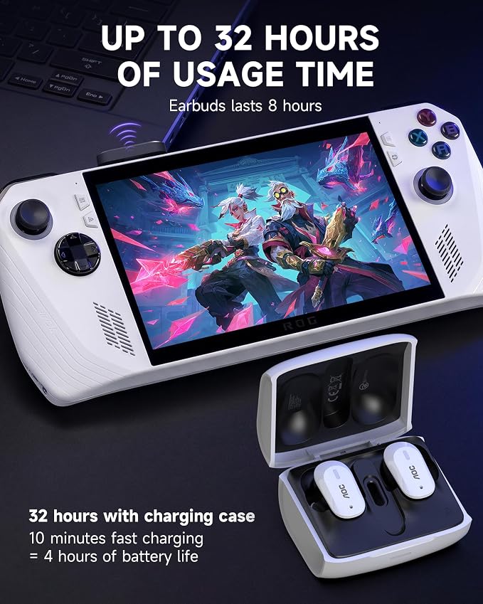 AOC ACT3512 Wireless Gaming Earbuds for PS5 PC Switch, 2.4GHz USB-C Dongle & Bluetooth 5.3 Headphones, 20ms Ultra-Low Latency, Noise Cancelling Mic, 32H Playtime in-Ear Gaming Headset