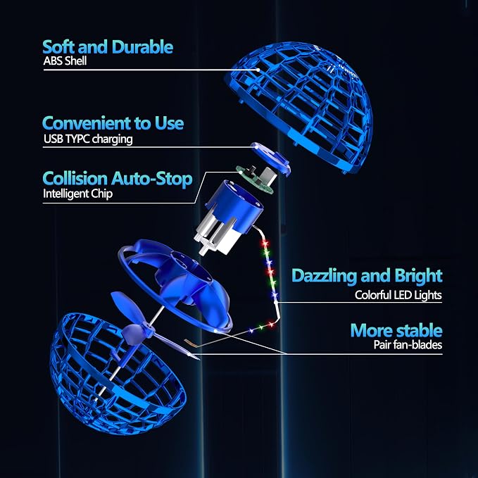Cosmic Globe Flying Orb Ball, Safe & Durable Flying Ball for Kids, Hand Controlled Magic Hover Ball with 360° Flips, Fun Indoor Outdoor Toy for Boys Girls 6-12+（Blue）