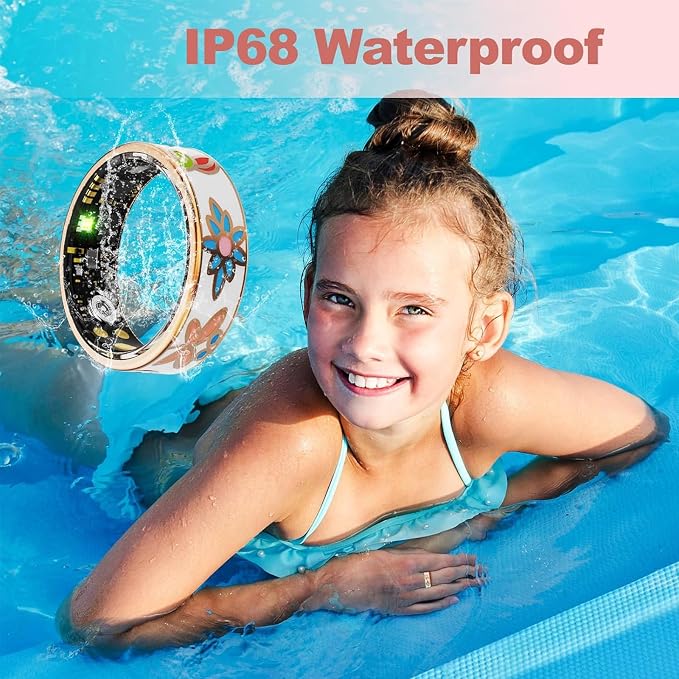 Advanced Smart Ring for Women and Men - IP68 Waterproof Health Tracker Ring with Heart Rate, Step Counting, Sleep Monitoring, No Subscription Fee for iPhone/Android, Enamel Rose Gold 8#