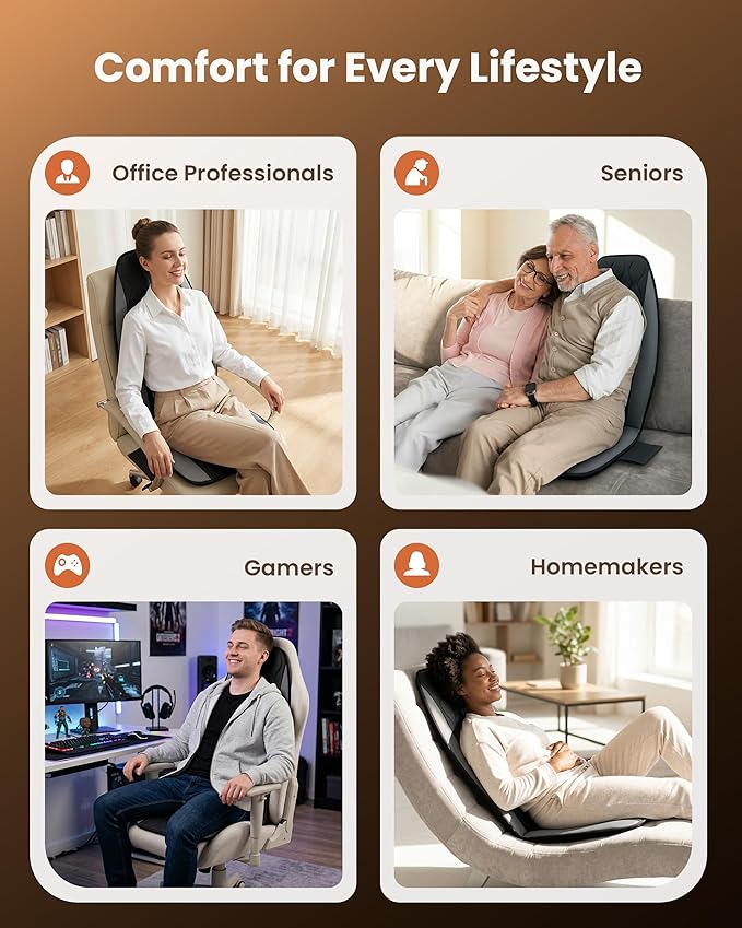 CILI Vibration Massage Chair Pad, Quiet Back Massager for Office Chair, Sofa & Recliner, Independent Graphene Heat & Massage Control, 15-30 Min Timer for Back Pain Relief (Vibration Only)