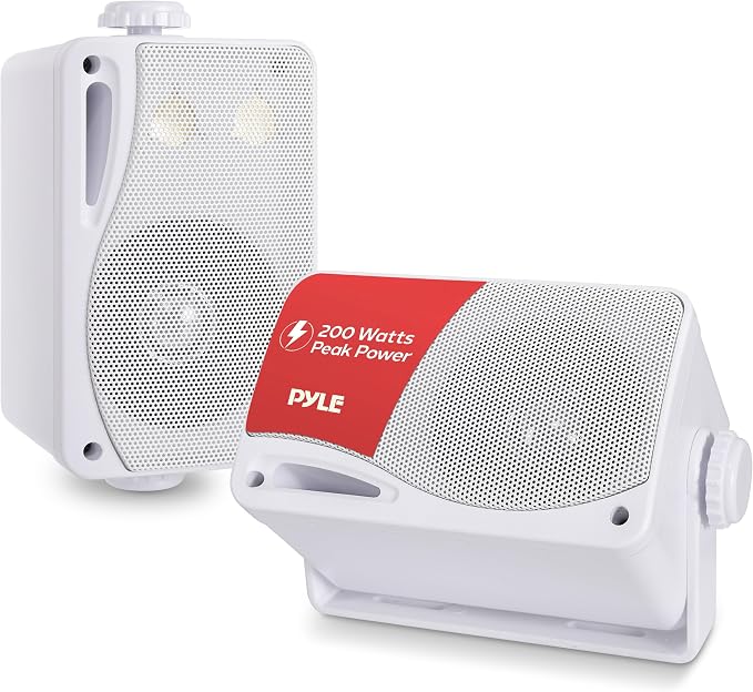 Pyle 3-Way Indoor & Outdoor Box Speaker System - 3.5" 200 Watt Compact Wall Mount Speakers for Home, Patio, Deck, Garage, Poolside, or Studio Use - Dual Speaker Set - PLMR24 (White)