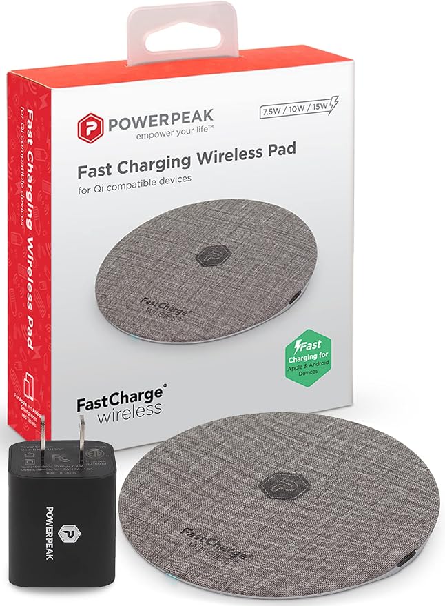 Wireless Fast Charger, 15W Aluminum Fast Charging Pad, USB-A to USB-C Cable Included, Compatible with iPhone Apple & Android, AC Adapter Included | Gray
