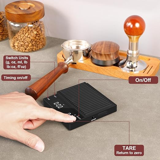 Coffee Espresso Scale with Timer, Kitchen Food Digital Matcha Scale, Rechargeable, Glass Mirror Design, for Barista