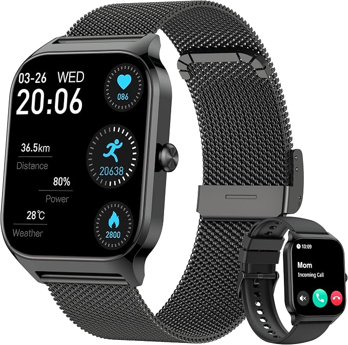 Smart Watch Women Men, 1.85’’ Lightweight Fitness Tracker Make/Answer Call, HR/Blood Pressure/Sleep Monitor, 110+Sport Modes, Waterproof Reloj inteligente Compatible for Android & Samsung & iPhone
