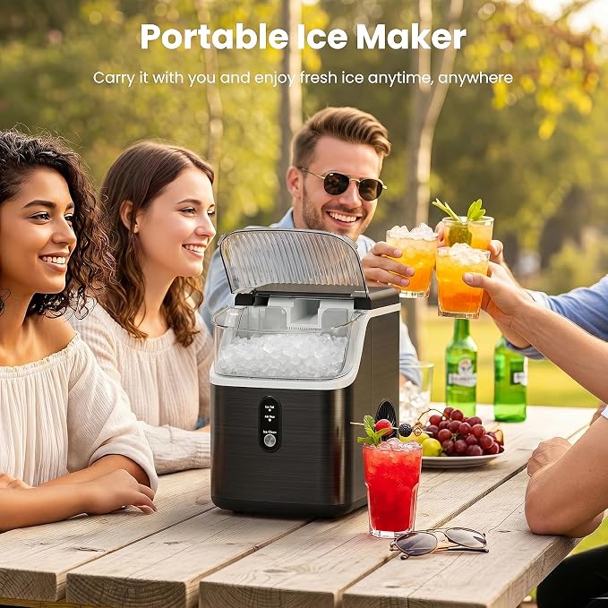 Antarctic Star Nugget Ice Makers Countertop with Self-Cleaning, 35lbs/24H, Portable Sonic Ice Maker Machine with Handle/Basket/Scoop for Home, Kitchen, Office, Camping(Black)