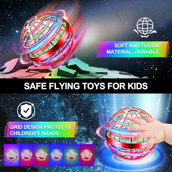 Vantexi Flying Orb Ball Toy,2025 Upgraded Parachute LED,Magic Hand Controlled Flying Gravity Ball,Cosmic Globe Boomerang,Cool Christmas Birthday Gift for 6 7 8 9 10+ Year Old Boys Girls-Red & Purple