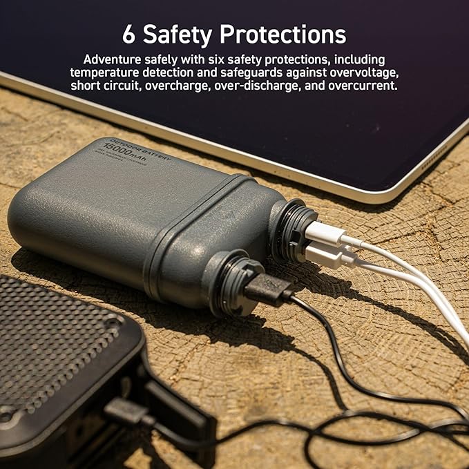 ELECOM NESTOUT Rugged Power Bank, 15000mAh Outdoor Charger, 32W USB C Fast Charging PD, Waterproof IP67, Heavy Duty Shockproof, Tactical Battery Pack for iPhone Tablet Hiking Camping Survival (Gray)