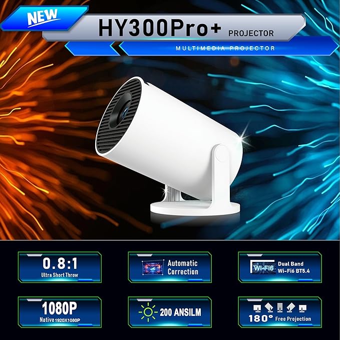 Mini Projector Portable Projector, Smart Projector Auto Horizontal Correction, Native 1080P Brightness 200 ANSI, Outdoor Movie Projector Compatible with Phone, Wi-Fi 6 BT5.2 Android 11