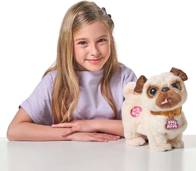 Pets Alive Poppy The Booty Shakin’ Pug – Interactive Dancing Plush Puppy by ZURU Robotic Realistic Soft Dog Stuffed Animal Toy for Kids, Girls
