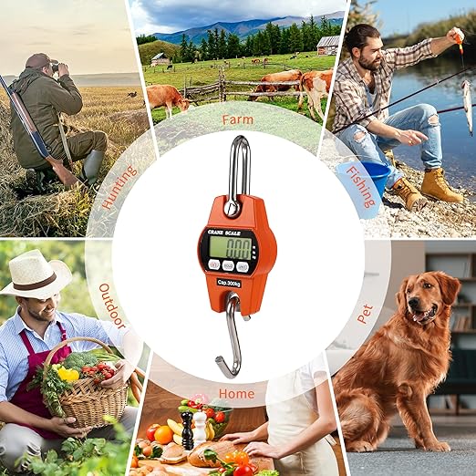 660lb/300kg Digital Crane Scale - Compact LCD Handheld Hanging Scale for Garage, Farm, Hunting, Fishing & More(300kg/Aluminium Alloy/Orange)