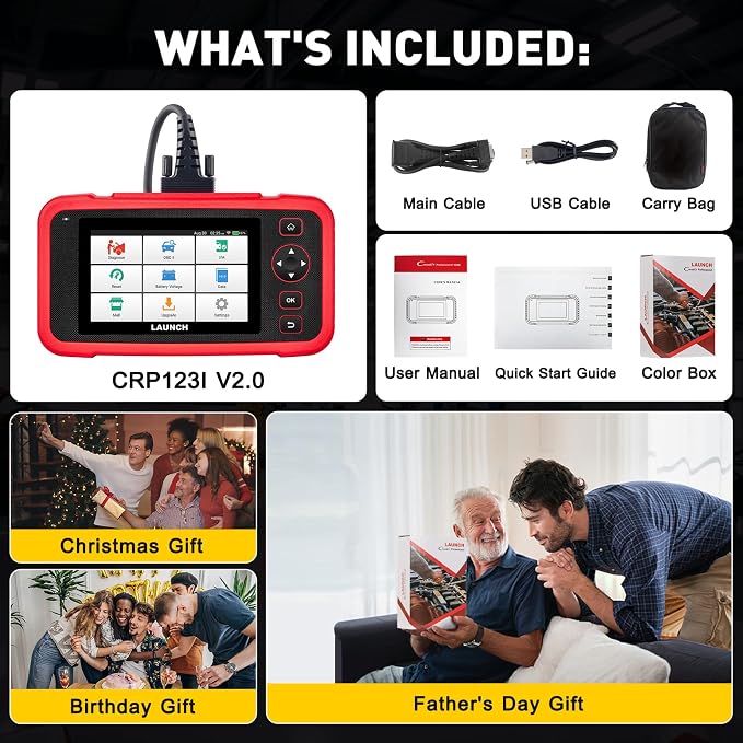 LAUNCH CRP123I V2.0 Elite OBD2 Scanner for All Cars&Brands,2026 Lifetime Free Update Engine ABS SRS Transmission Car Scanner,Oil/Brake/BMS/SAS/DPF/ABS Bleeding/Throttle Adaption,FCA SGW,Battery Test