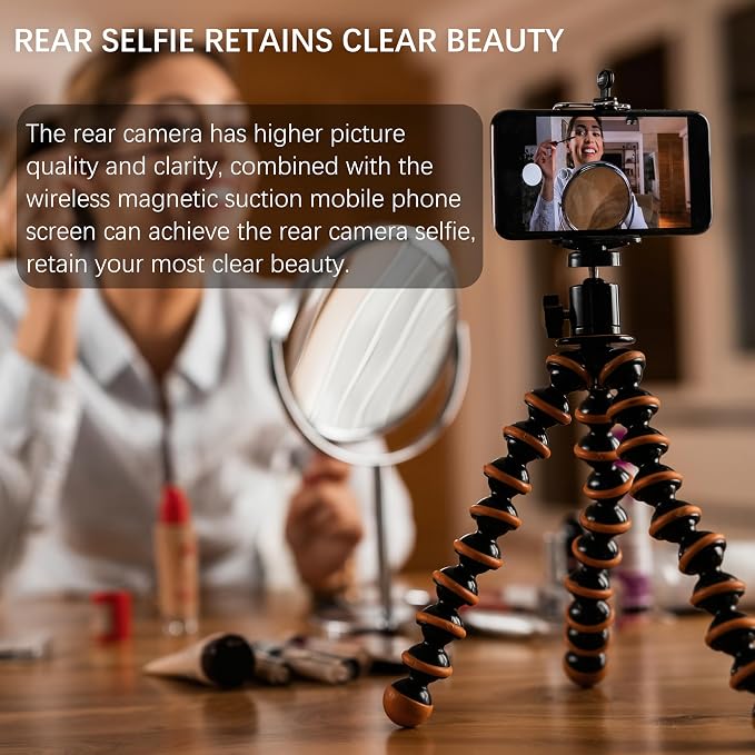 Vlog Selfie Monitor Screen for Phone, Rear Camera for Selfie Vlog Live Stream, Magnetic Mount Wireless Connection Compatible with iPhone (NOT Support 17)