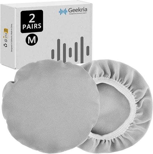 Geekria 2 Pairs Flex Fabric Headphones Ear Covers - Product Safety Certified - Washable & Stretchable Earcup Protectors for Over-Ear Headsets, Sweat Pads for Gym, Gaming (Size M/Grey)