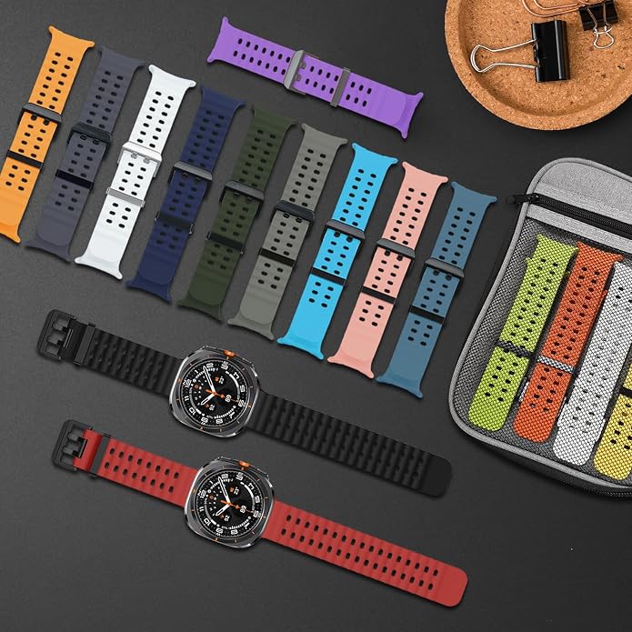 Sport Bands with Storage Case Compatible for Samsung Galaxy Watch Ultra 47mm,No Gap Breathable Wristband Waterproof Replacement Soft Silicone Strap for Men Women