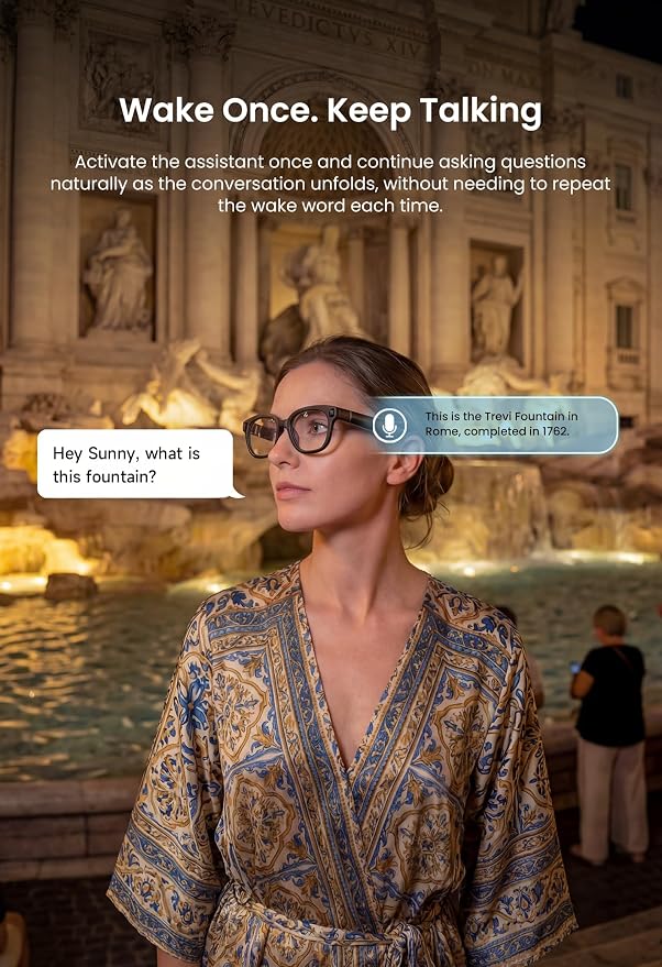 DPVR AI Smart Glasses with Camera and Bluetooth – 13MP 4K Camera Glasses for Men & Women, Video Recording Glasses with Continuous Voice Assistant, AI Translation, IP54, for Travel, Work, Music, Vlog