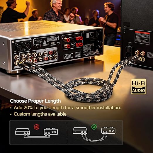 TODN 1.64ft Audiophile OCC RCA Cables Dual Shielded for HiFi Stereo Audio | RCA to RCA, Noise Reduction, 24K Gold-plated Plug, Male to Male, Left and Right Channel, For Turntable/CD/Amp