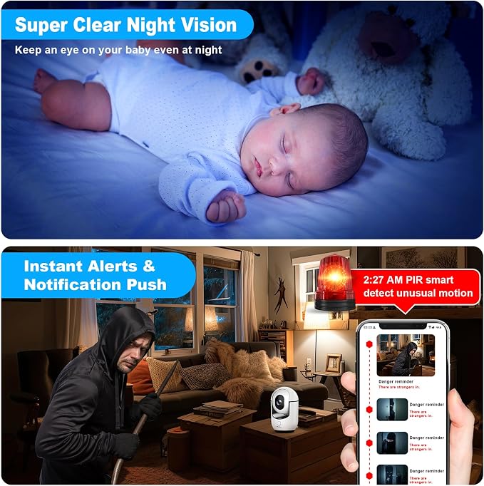 Cloarks 2K Pan/Tilt Security Camera, WiFi Indoor Cameras for Home Security with AI Motion Detection, Pet/Dog/Baby Camera with Phone App, 2-Way Audio, 24/7, Siren, TF/Cloud Storage, 2 Pack