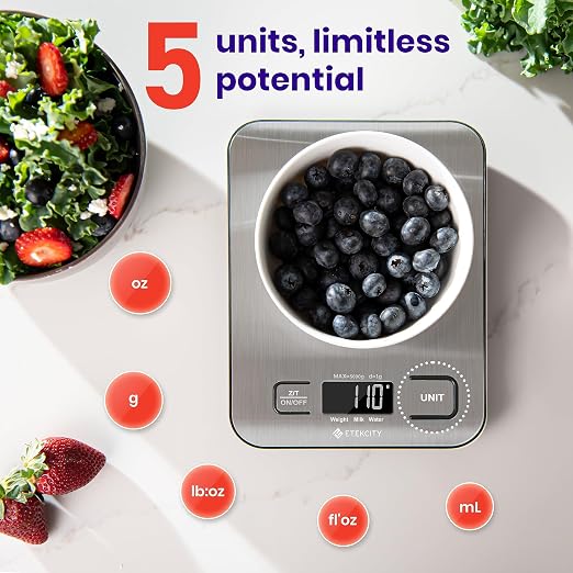 Etekcity 11lb Digital Kitchen Food Scales, 304 Stainless Steel with Removable Bowls and LCD Display