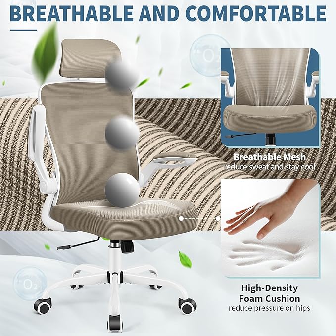 FelixKing Office Chair, Desk Chair with Adjustable Lumbar Support, Ergonomic Computer Chair with High Back and Armrest, Adjustable Height Gaming Chair Home Office Swivel Chair(Khaki)