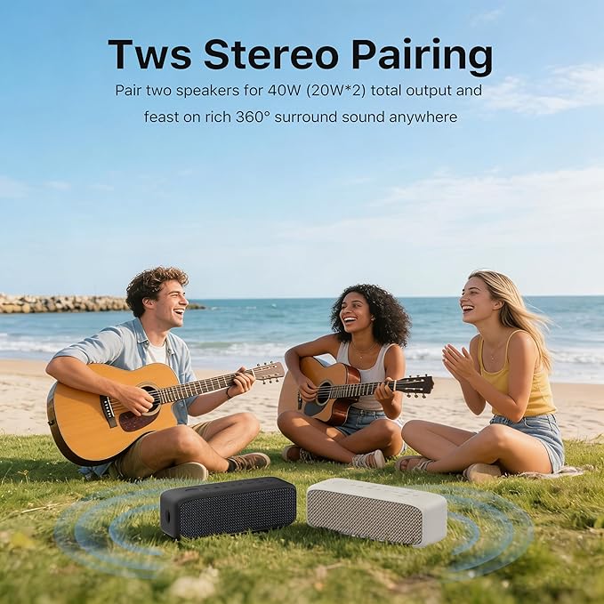 JUOVI Bluetooth Speaker,20W Stereo Sound,Wireless Speaker with Bluetooth 6.0,24H Playtime,IP68 Waterproof Shower Speaker,TWS Pairing, Support TF Card,AUX 3.5mm Input,Speaker for Home,Outdoor,Travel