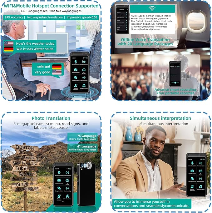 Pocket Language Translator Device No WiFi Needed Two Way Instant Translator with Offline Voice Photo Translation for Travel English Spanish Menus Hotels