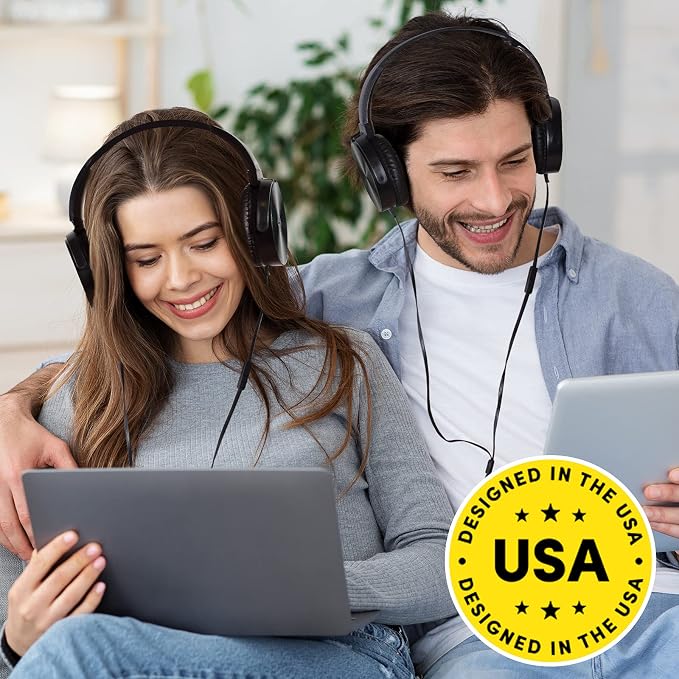 Sonitum Classroom Headphones-Bulk 10-Pack, Student On Ear Comfy Swivel Earphones for Library, School, Airplane, Kids-for Online Learning and Travel, HQ Stereo Sound 3.5mm Jack (Black with Microphone)