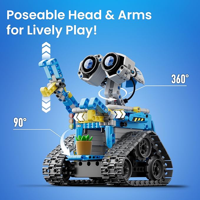 Sillbird Robot Building Kit with Remote Control STEM Gifts for Boys Ages 8-12, Coding Robotic Toys for Kids Birthday, Build 5in1 Models with 488 Pieces - Blue