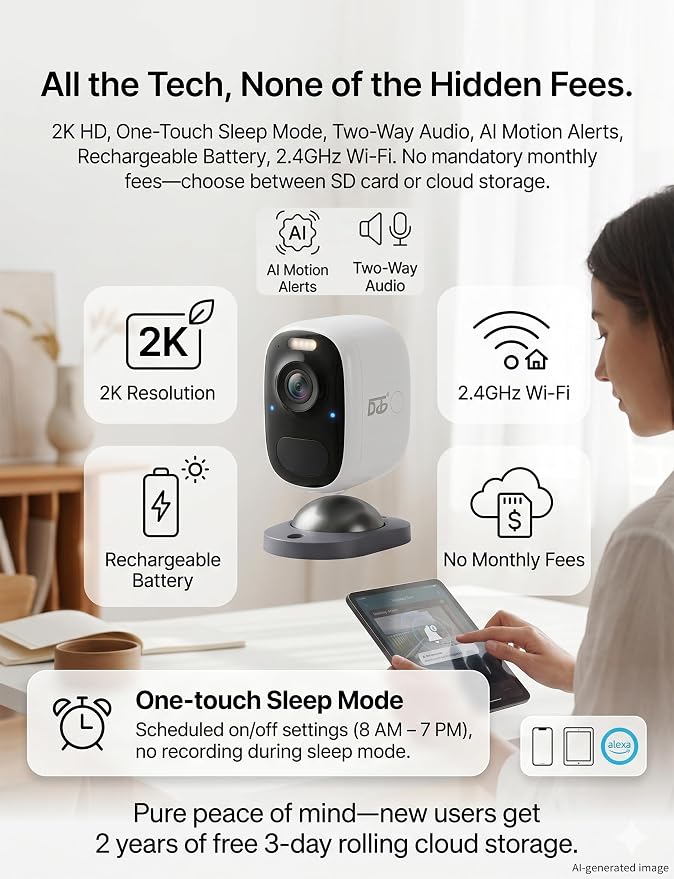 DCT Magnetic Security Camera Outdoor: 10s 3M No-Drill Mount – for Renters | | 8-Level Windproof with Drill-Like Stability – Peace of Mind at Front Door/Backyard/Garage – Wireless Easy Setup