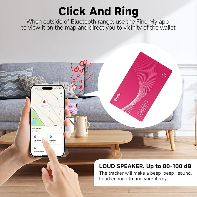 2026 [Apple MFi Certified] (iOS Only) Wallet Tracker Card, Rechargeable Thin Finder, Works with Apple Find My (iOS Only), Item Locator for Luggage Tags, Passports, Phone (Red, 1 Pack)