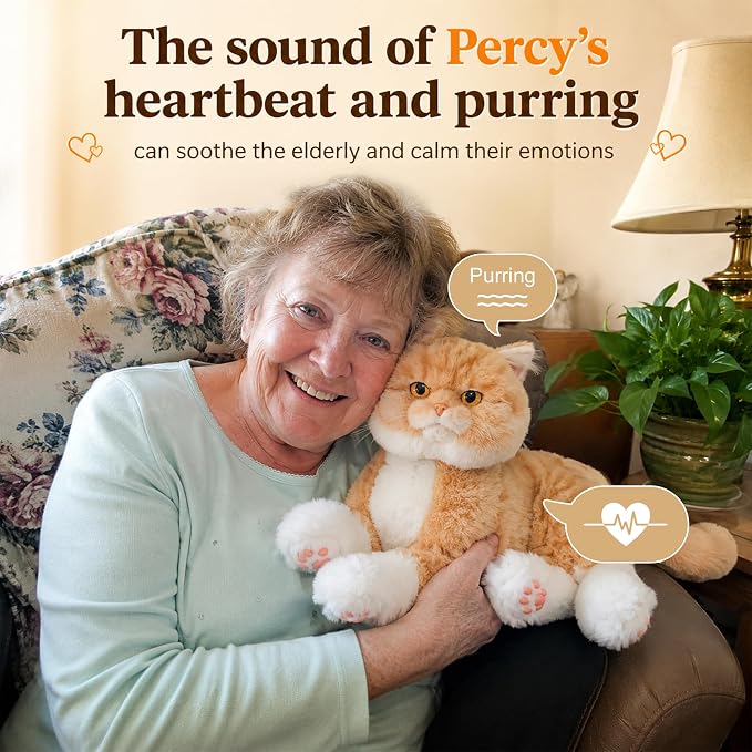 Chongker Realistic Interactive Robot Cat Plush for Seniors, Companion Stuffed Cat with Meowing, Purring, Heartbeat Vibration & Voice Response, Soft Robotic Cat for Relaxation and Emotional Comfort