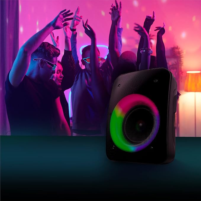 Coby Wireless Bluetooth Speaker, Portable Speaker with 11 LED Light Modes, Built-in Mic Input, and FM Radio for Outdoor Use, Rechargeable Battery, Micro USB, AUX Port, and TF Card Slot, 7-Hour Play