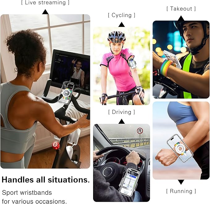 BAISRKE Magnetic Running Armband for MagSafe Case - 360° Rotatable Phone Grip with Adjustable Scent Compartment & Detachable Lanyard Compatible iPhone/Android (Gray & Silvery)