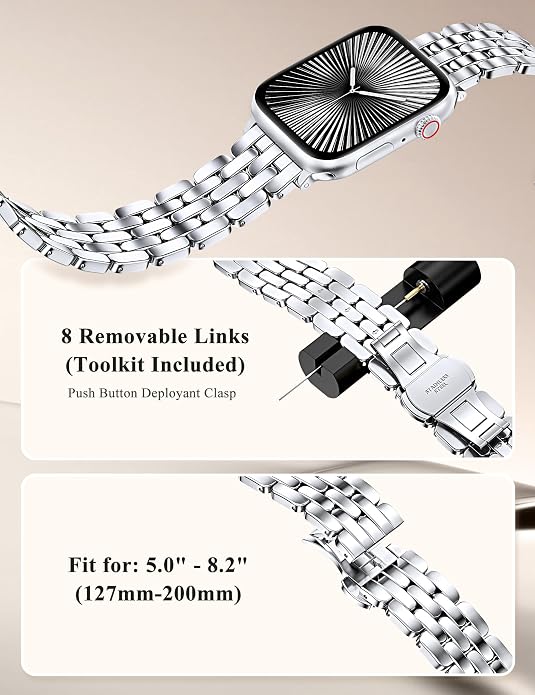 TOYOUTHS Designer Vintage Dressy Bracelet for Apple Watch Band Women 42/40/41/38/44/45/46/49mm, Stainless Steel Elegant Luxury Metal Strap for iWatch Series 11 10 9 8 7 6 5 4 SE/Ultra 3 2 1
