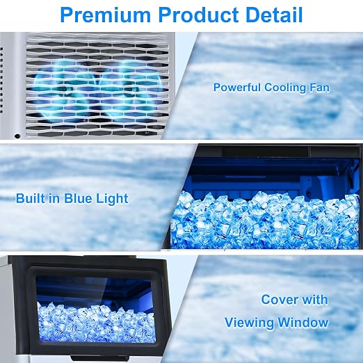 Amzgachfktch Commercial Ice Maker, 100lbs/24H Ice Maker Machine, 2 Water Inlet Modes, Ice Machine with 22lbs Storage, Auto Self-Cleaning, Under Counter/Freestanding Ice Maker for Home/Office/Shop/Bar