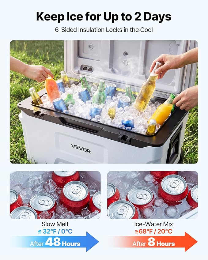 VEVOR Portable Cooler,Hard Cooler with Ice Retention, Heavy-Duty Handles and Strap, Lightweight Rigid Material Insulated Portable Cooler, Suitable for Family Picnics and Short Trips